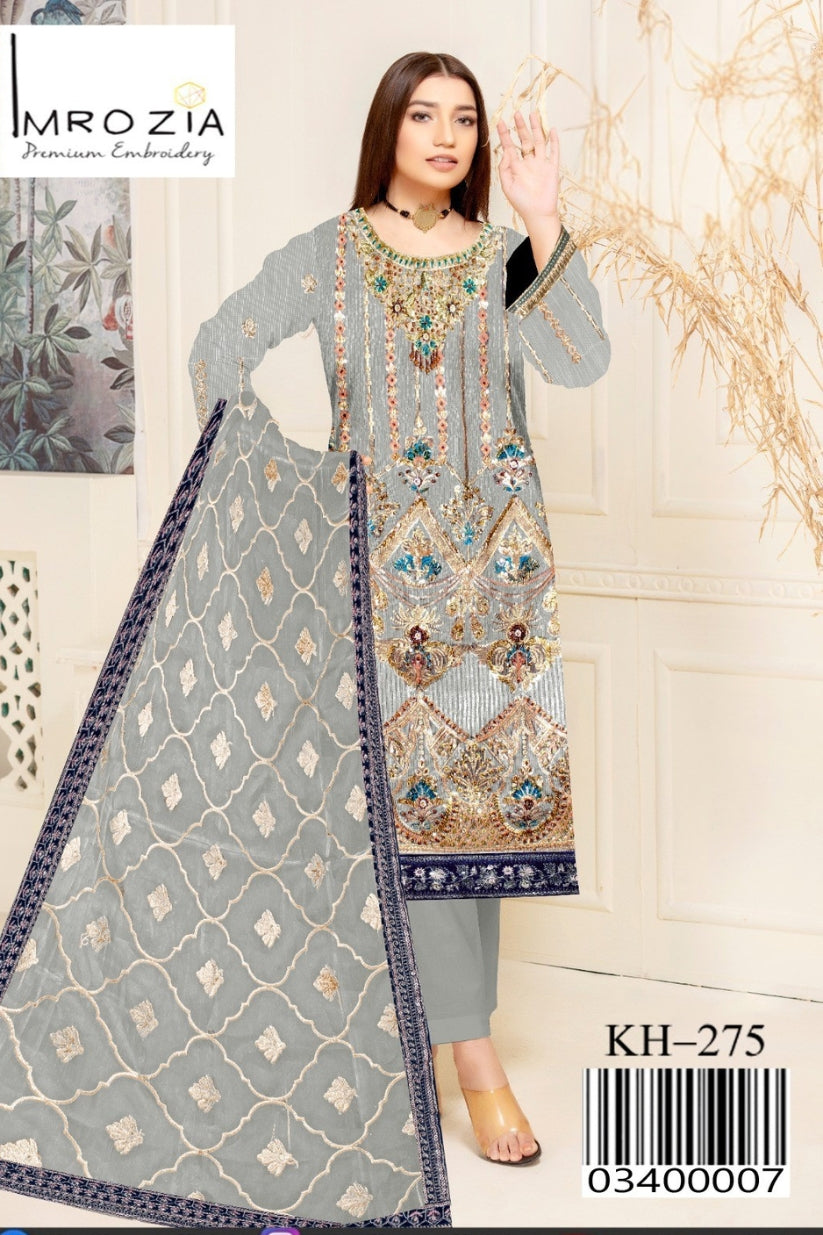 Velvet Gold Charm – KH-275 | Khaddi Shirt with Organza Dupatta & Golden Tilla Work