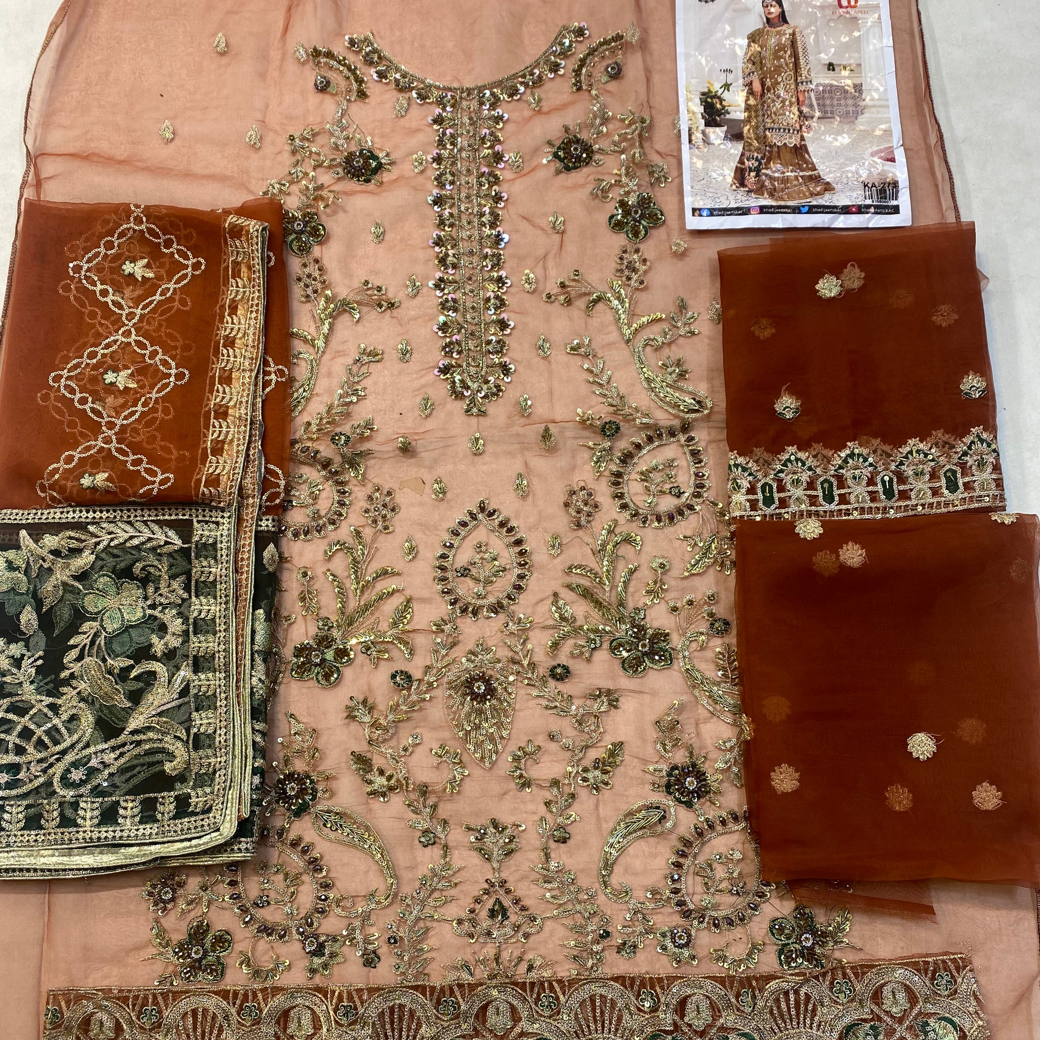 Golden Bloom – KHA-273 | Organza Shirt with Organza Dupatta & Contrast Pallu (Golden Tilla Work)