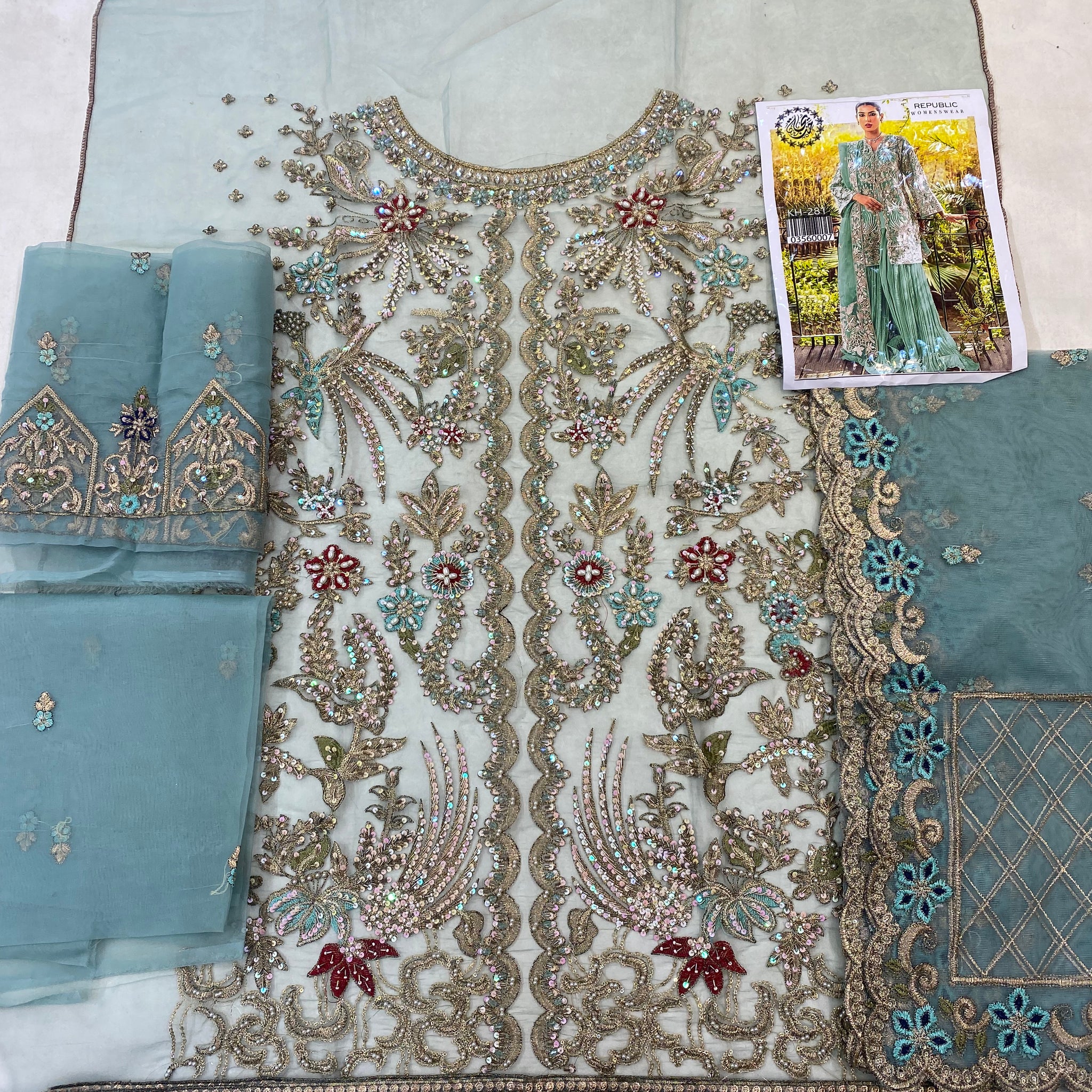 Zahirmora – KH-281 | Net 2-Piece Embroidered Dress with Golden Tilla Work