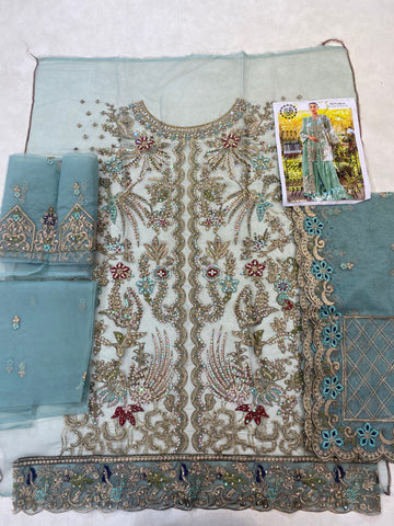 Zahirmora – KH-281 | Net 2-Piece Embroidered Dress with Golden Tilla Work