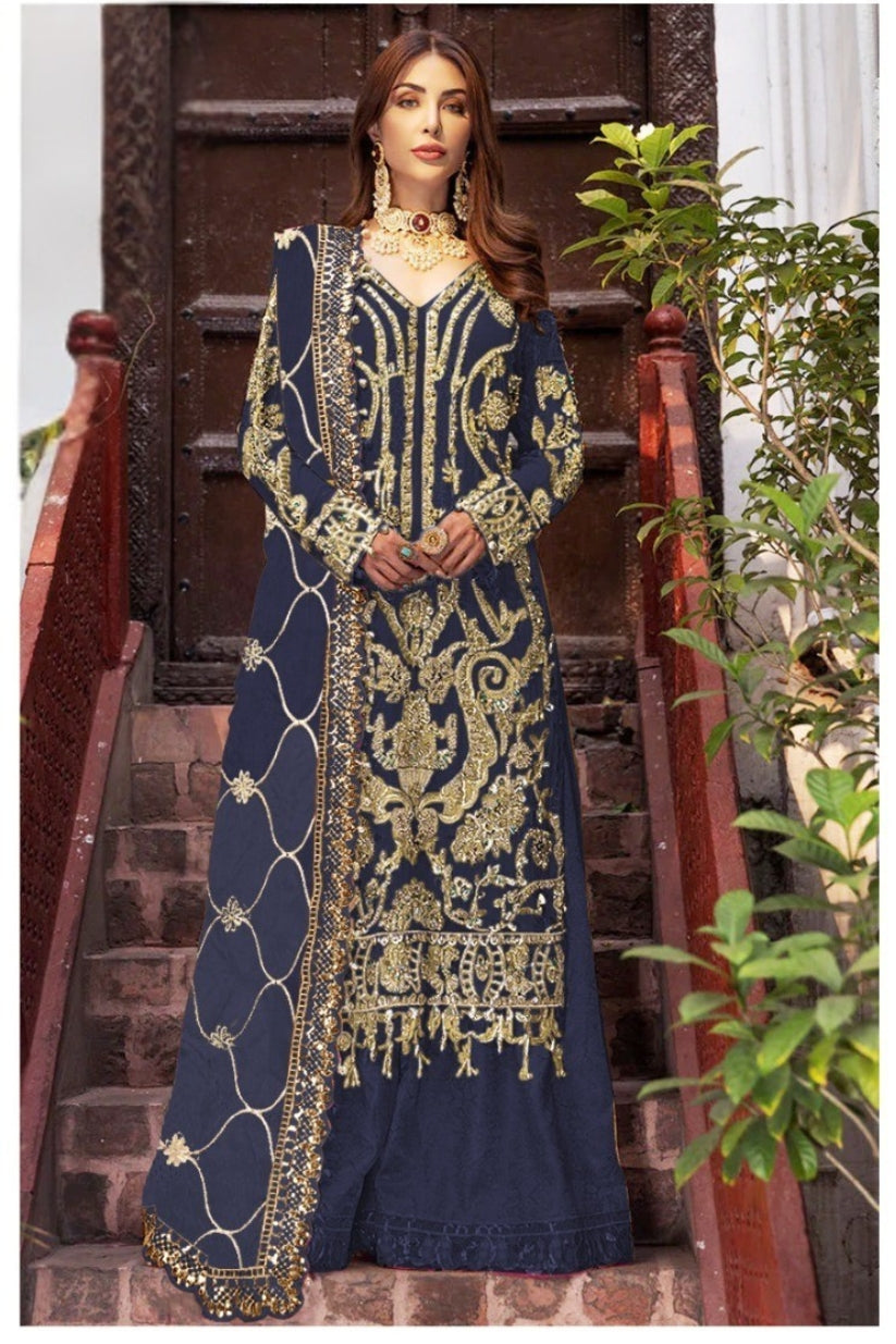 Blue Radiance – KA-818 | 2-Piece Embroidered Dress with Golden Work