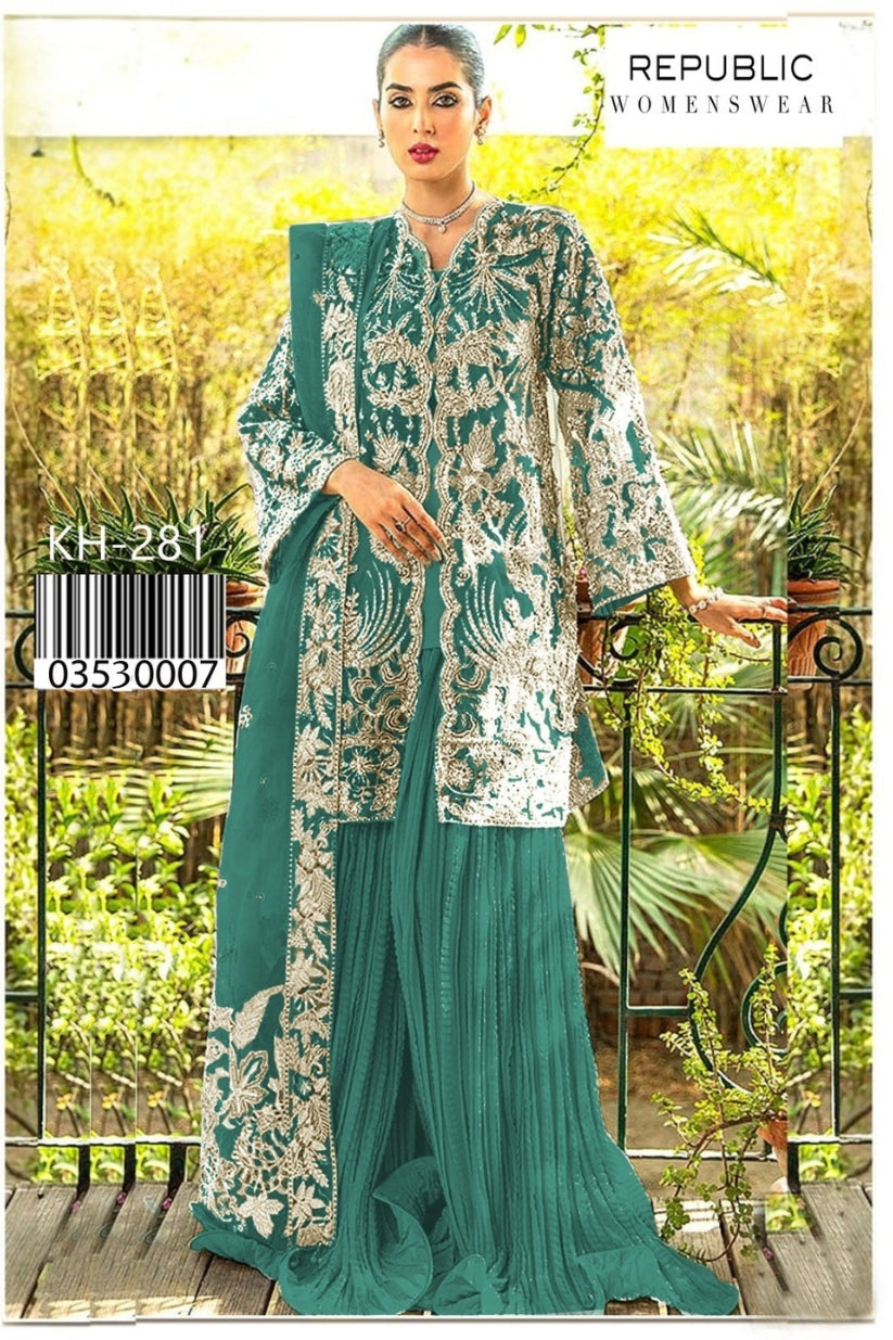 Zahirmora – KH-281 | Net 2-Piece Embroidered Dress with Golden Tilla Work