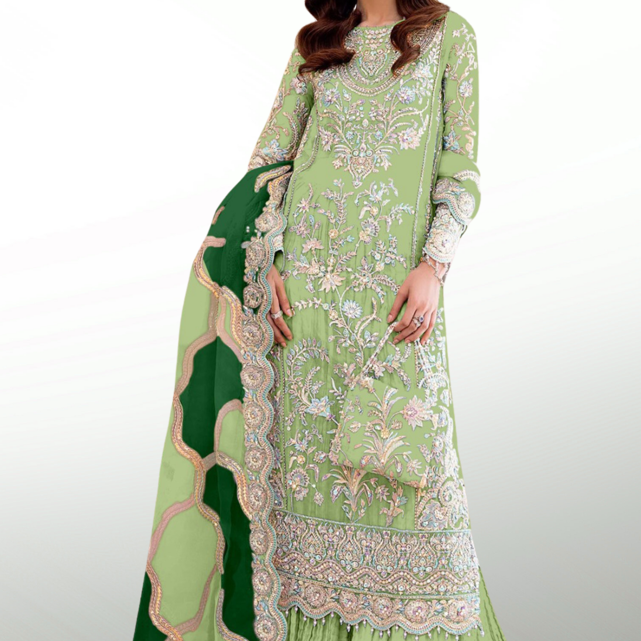 KH-291: Silver Tilla & Sequin Embroidered Organza Ensemble