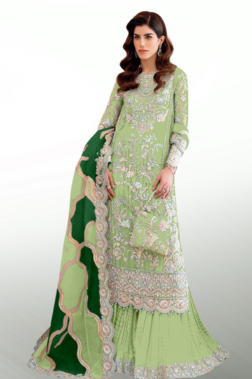 KH-291: Silver Tilla & Sequin Embroidered Organza Ensemble