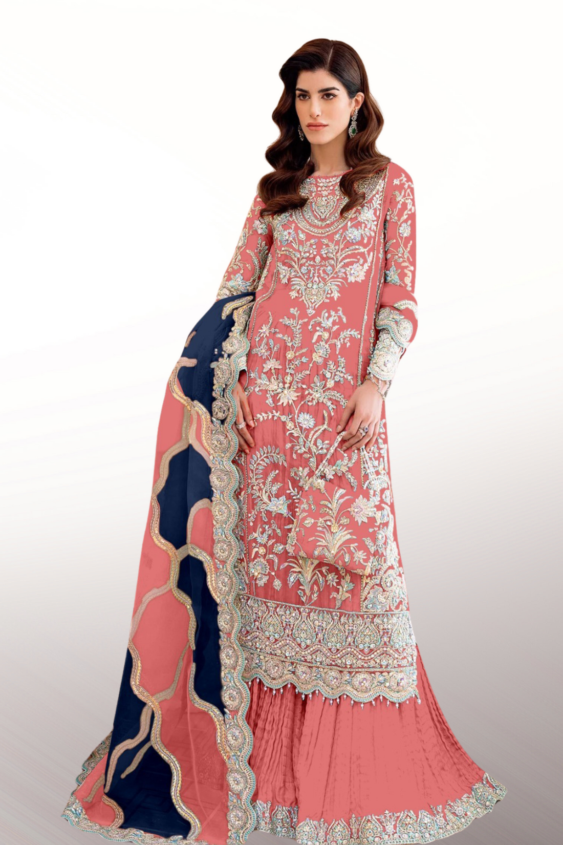 KH-291: Silver Tilla & Sequin Embroidered Organza Ensemble