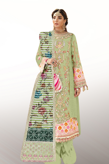 KH-292: Golden Tilla & Dhagga Embroidered Organza Ensemble