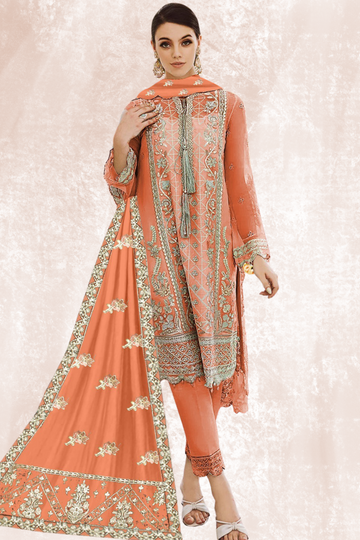 KH-304: Golden Tilla Embroidered Organza Ensemble