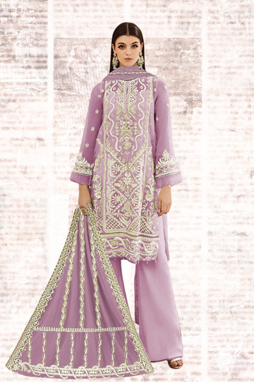 KH-305: Golden Tilla & White Dhagga Embroidered Organza Ensemble