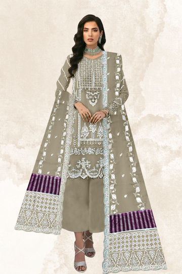 KH-309: Silver Tilla Embroidered Organza Ensemble