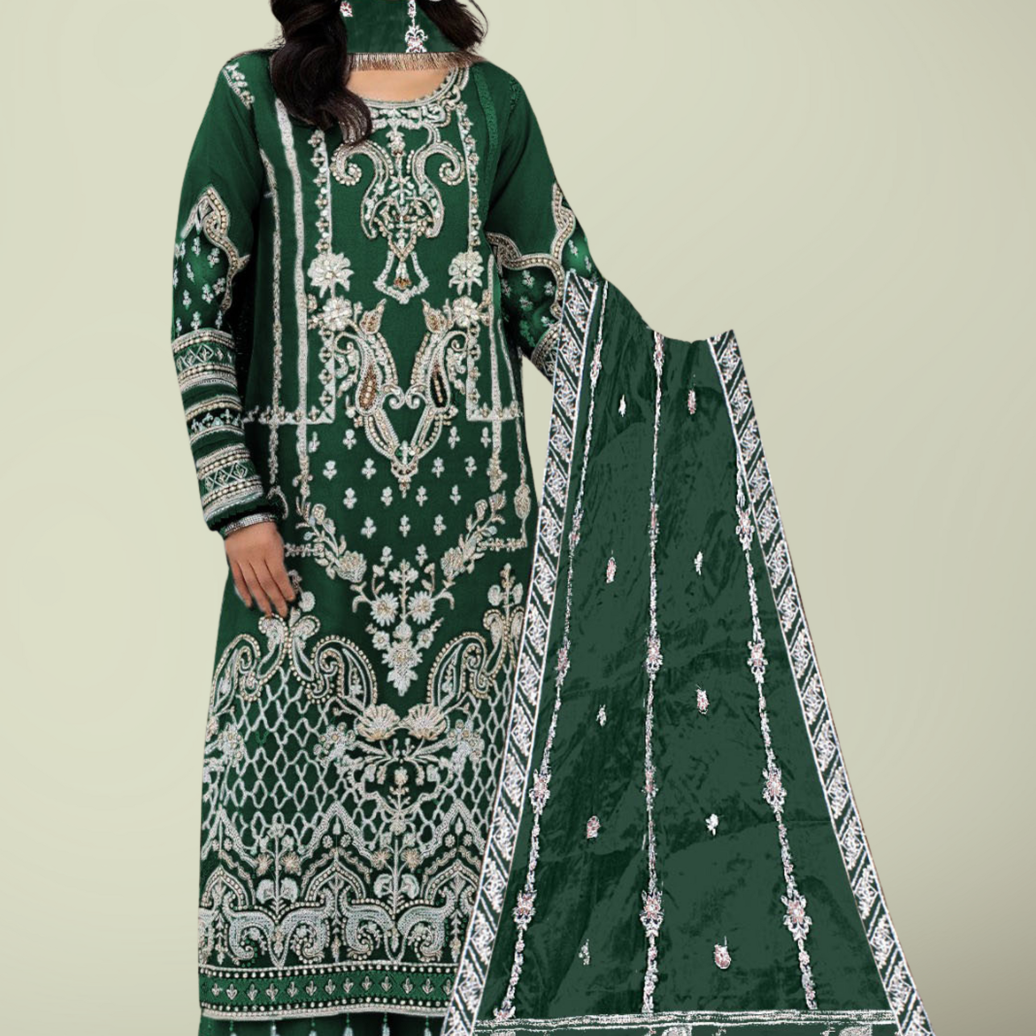 KH-320 Tilla Embroidered Organza Ensemble