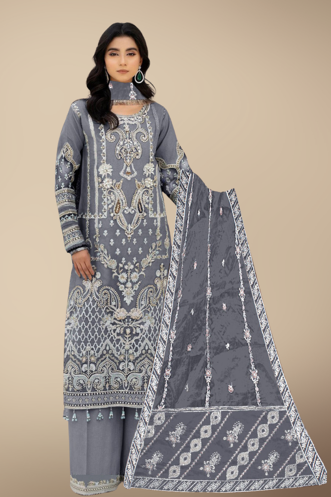 KH-320 Tilla Embroidered Organza Ensemble