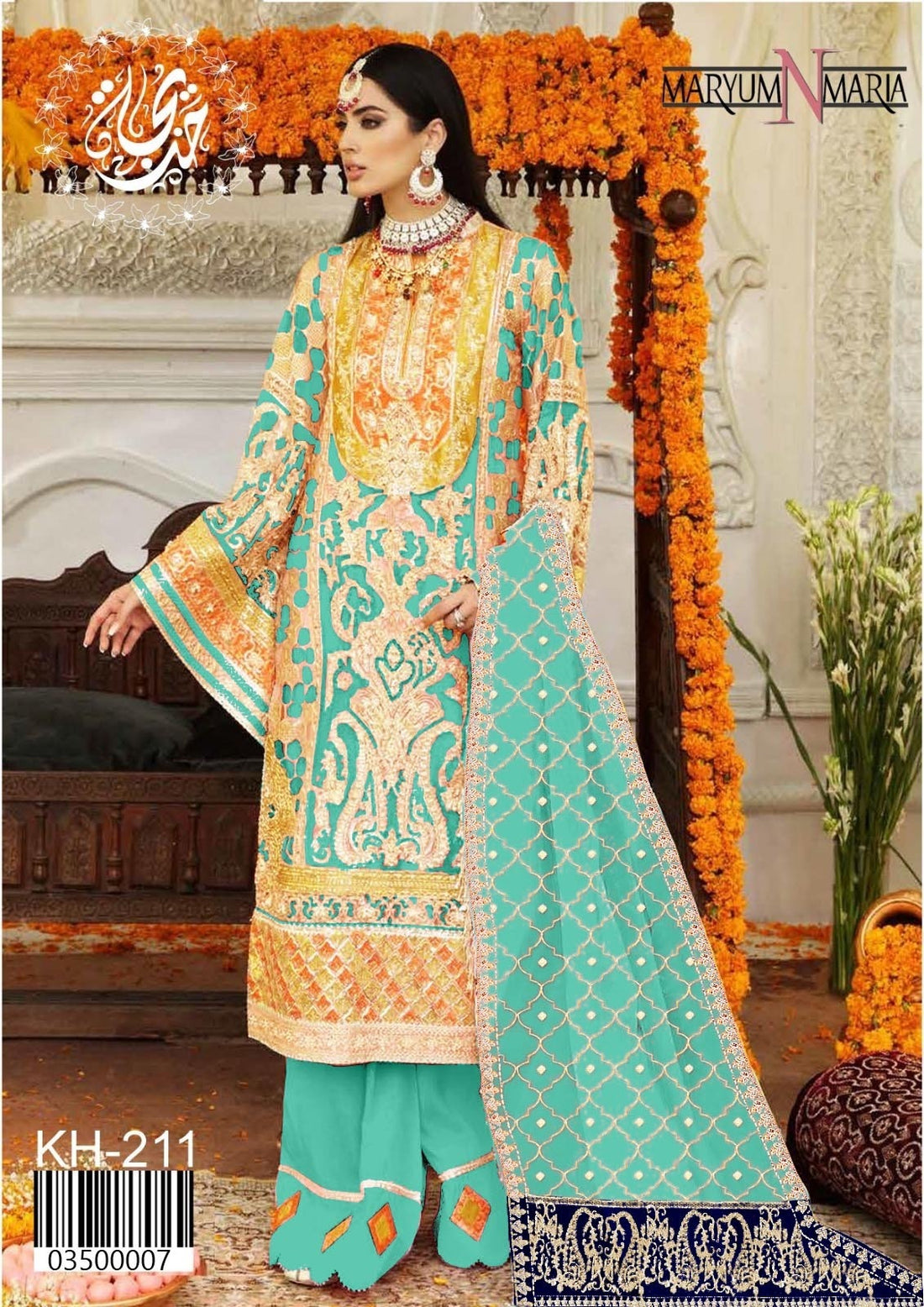 Ferozi Charm – KH-211 | 2-Piece Embroidered Dress with Golden Work
