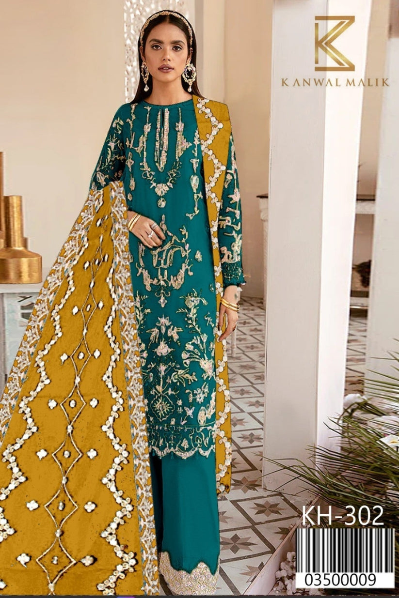 Silver Whisper – KH-302 | Organza Shirt with Net Dupatta (Silver Tilla Work)