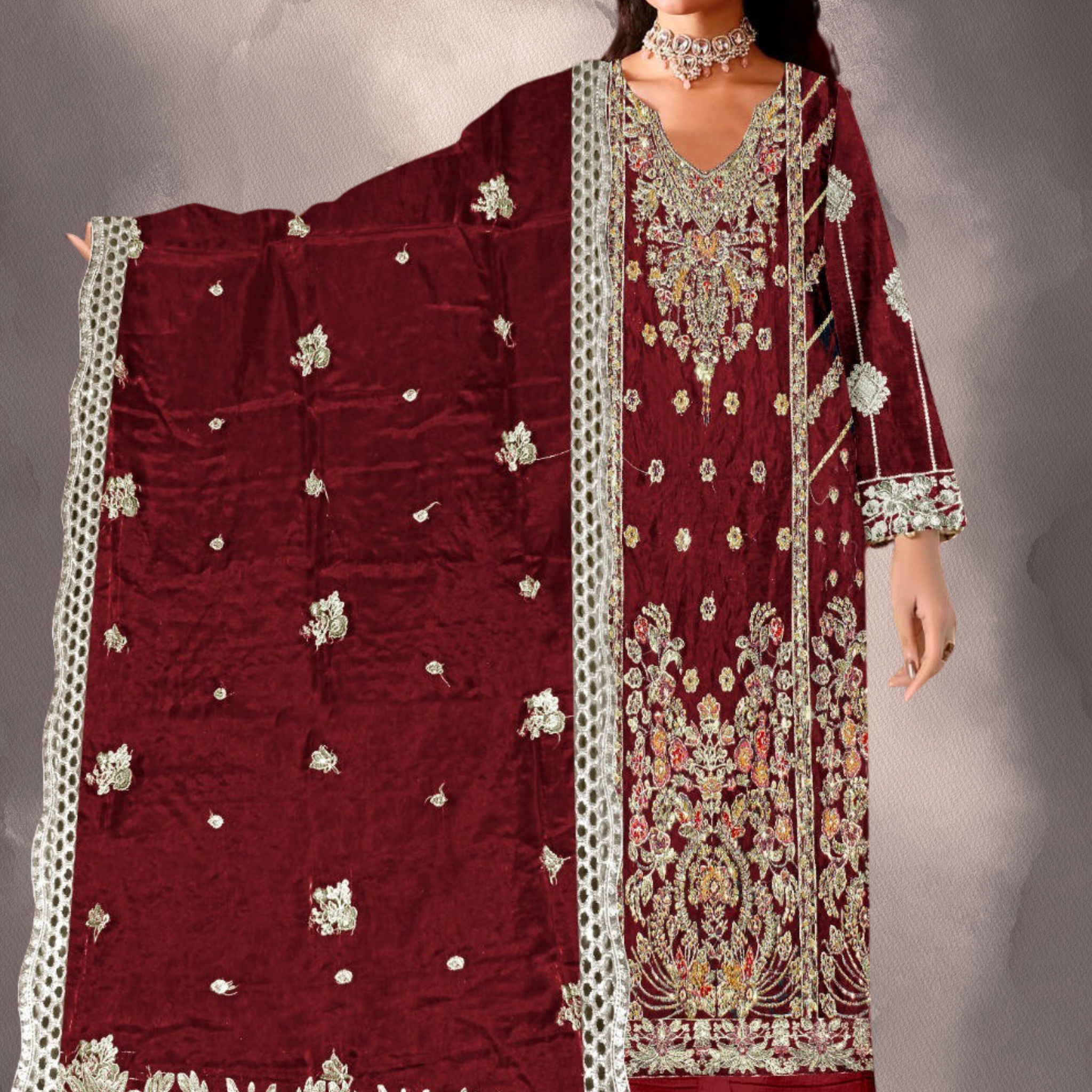 KH-310: Golden Tilla & Sequin Embroidered Organza Ensemble