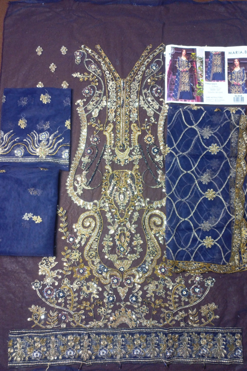 Blue Radiance – KA-818 | 2-Piece Embroidered Dress with Golden Work